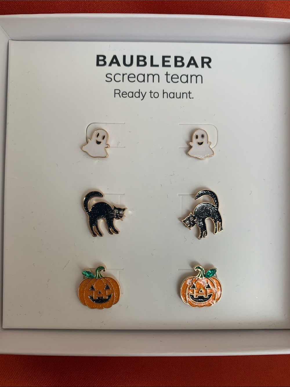 BaubleBar Halloween Stud Earring Trio - White, Black, Orange, Green